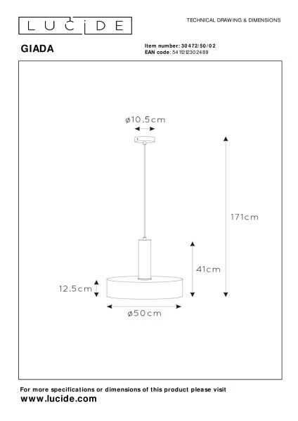 Lucide GIADA - Suspension - Ø 50 cm - 1xE27 - Or Mat / Laiton - technique